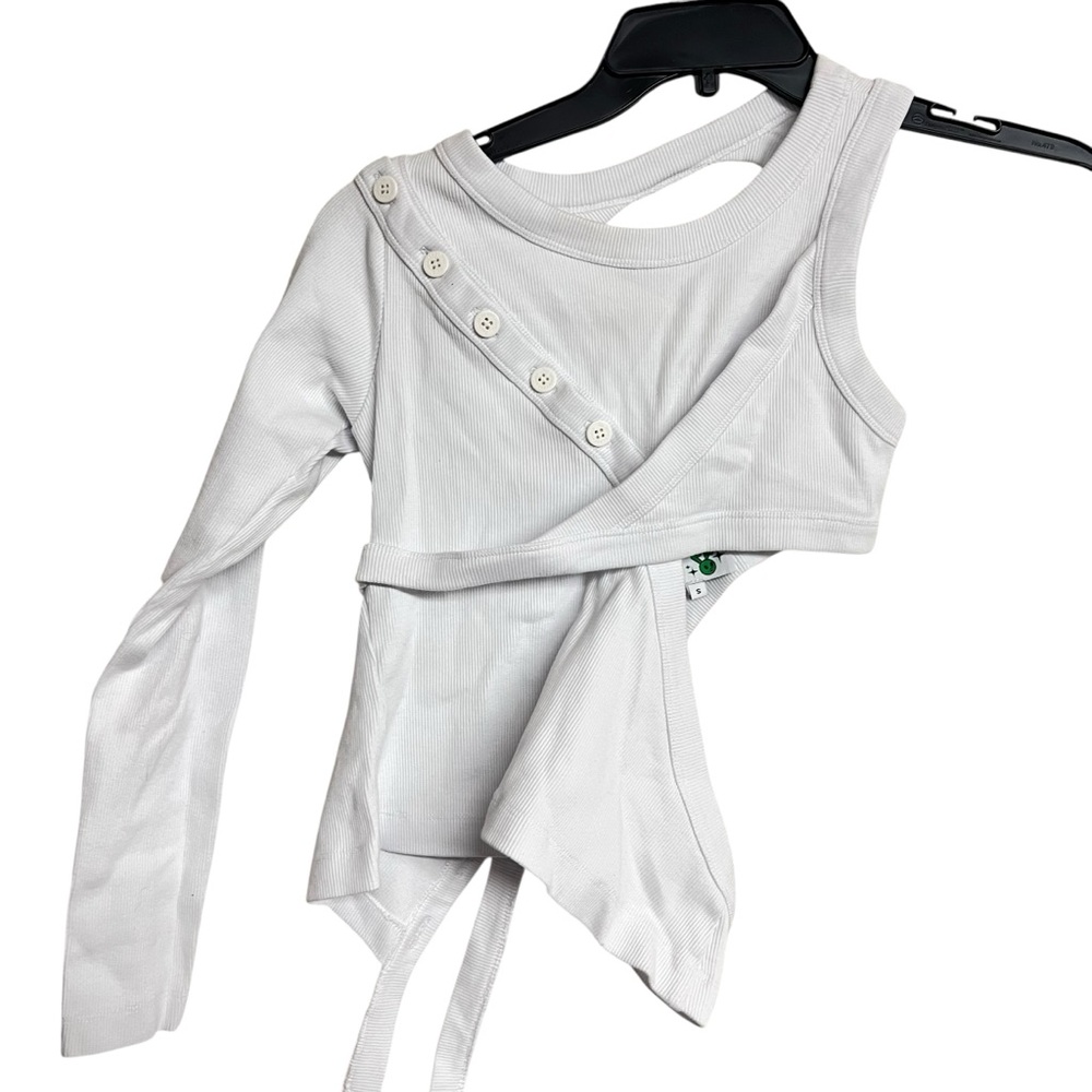 New‎ Natasha Zinko One Sleeve Ribbed Top In White